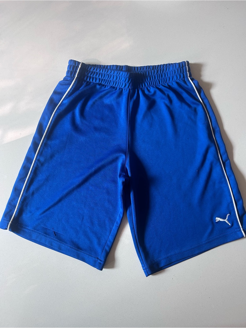 Puma Boys Blue Athletic Shorts with White Piping small